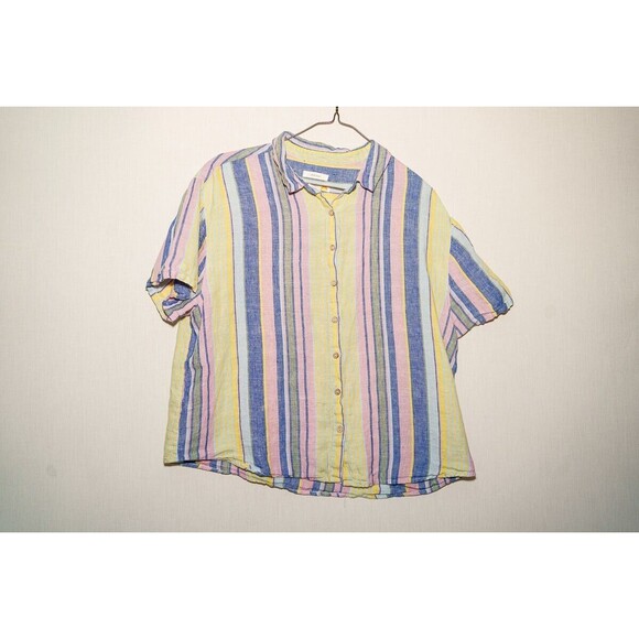 C & C California womens linen button up striped shirt top blouse - Picture 1 of 5